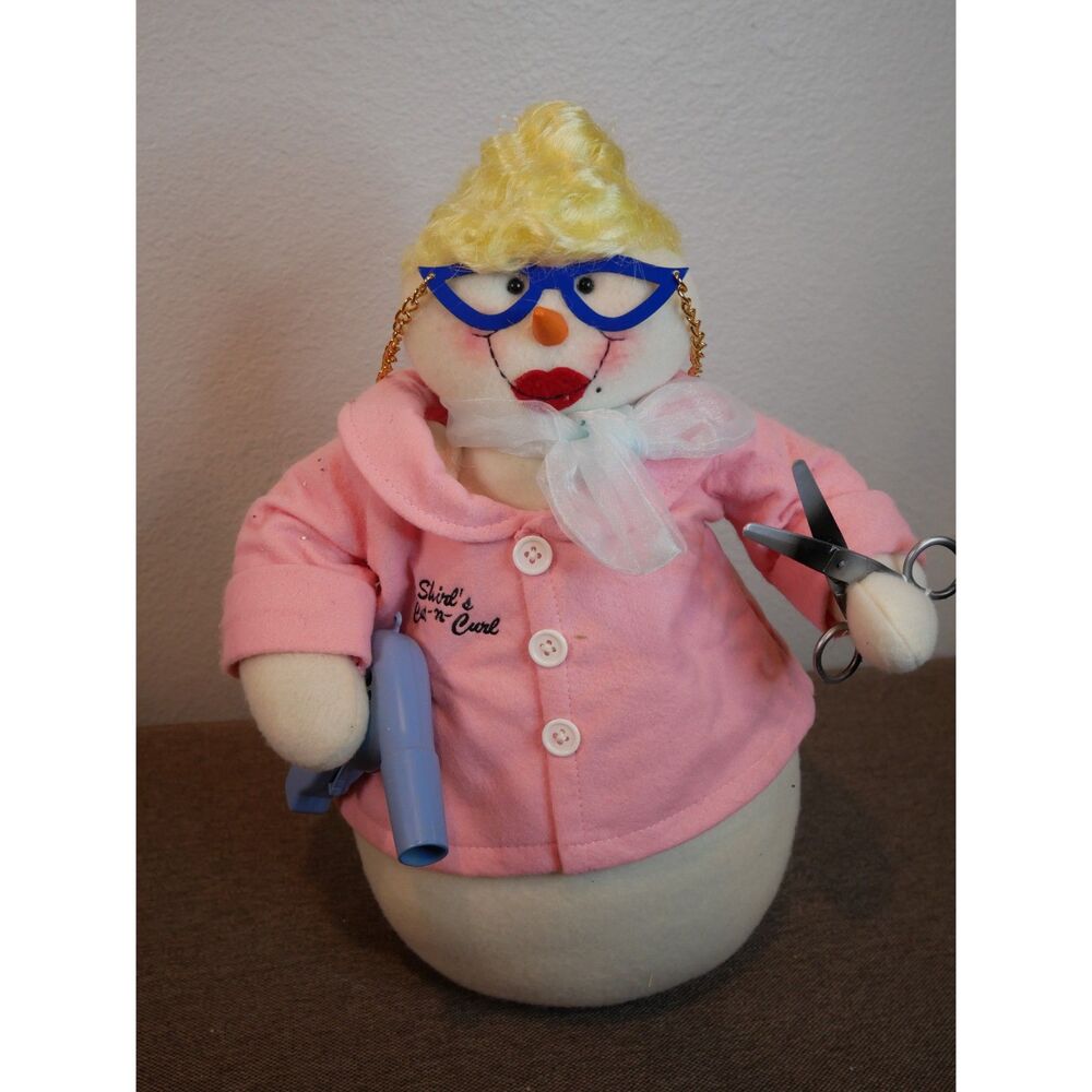 Hairdresser Snowman Plush Shirl’s Cut-N-Curl Salon Decor 18 Inch